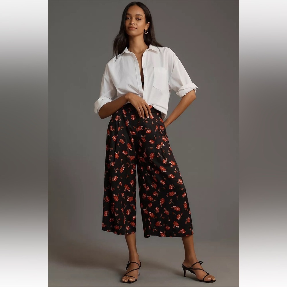 ANTHROPOLOGIE Maeve Floral Printed Wide Leg High Rise A-Line Culottes Size L NEW - Picture 1 of 9